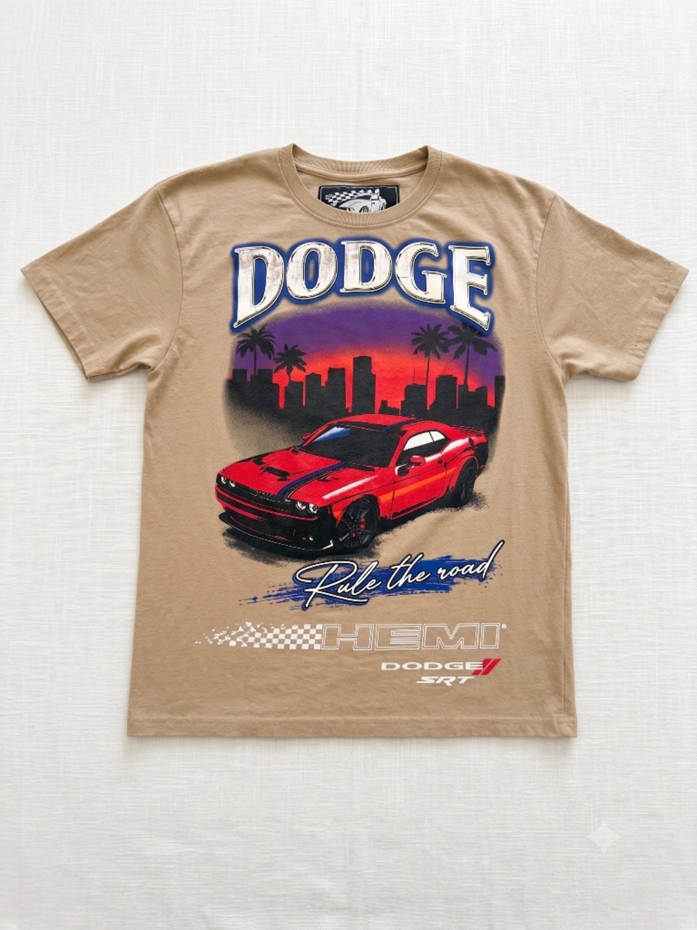 Dodge x Reason SRT Mens Medium T Shirt Beige Challenger Hemi Graphic Tee
